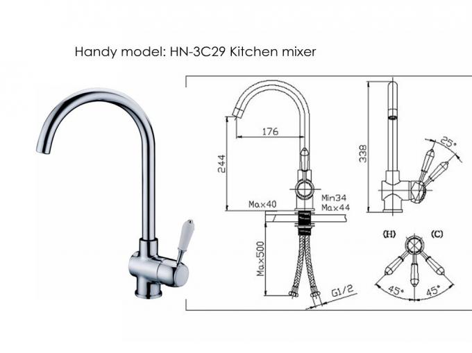 Chrome plated Kitchen Tap Faucet Restaurant faucet With H59 brass