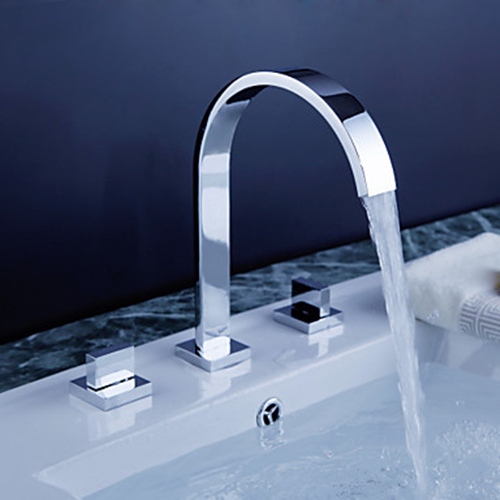 Two Square Handles Basin Sink Faucets Mounted In Three Faucet Holes