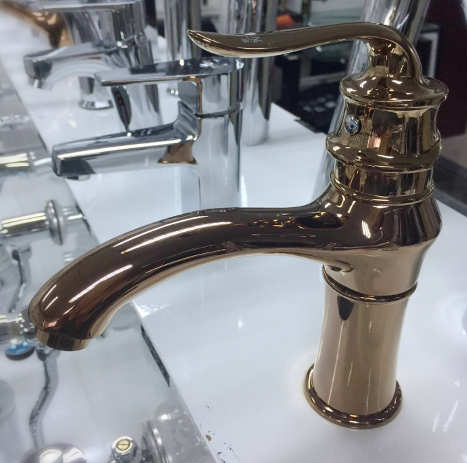 Rose Gold Color Deck Mounted Basin Low Pressure Tap Faucets With One Handle Switch