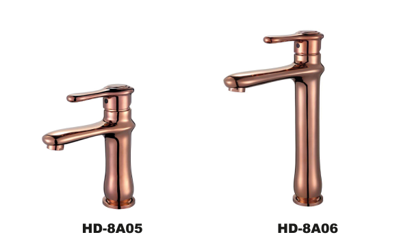 Classic Brass Basin Tap Faucets With Ceramic Core Valve and Rose Gold Color Finished