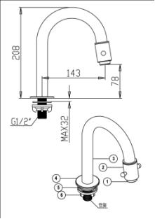 Chrome Plated Single Lever Kitchen Ceramic Cartridge Faucet With Rotated Water Pipe