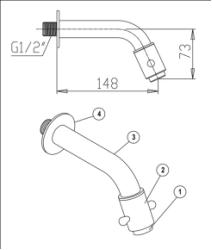 Polished Brass Wall Mounted Kitchen Taps With Button Rotating Handle