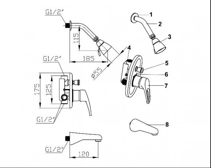 Low Pressure Wall Mounted Bath Mixer Taps With Three Hole , One Handle