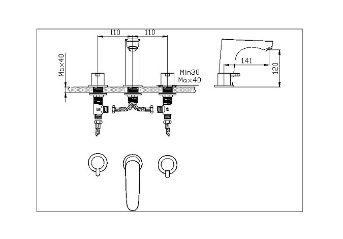 Two Handle 3 Hole Brass Lavatory Basin Tap Faucets , Hot And Cold Water Faucet