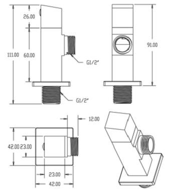 Square Low Pressure Brass Angle Valve / Single Hole Angle Valve Chrome Plated