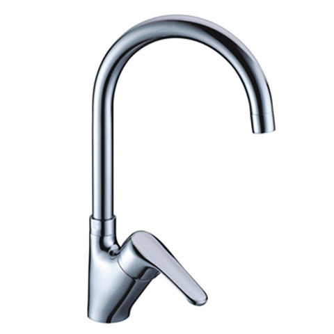 Chrome Single Hole Kitchen Tap Faucet , Brass Deck Mounted Mixer Taps