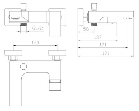 Square 2 Holes Wall - Mounted Mixer Bath Taps , Popular Bathroom Faucet