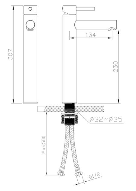 High Single Lever Mixer Taps In Chrome Finish For Single Hole Art Lavatory