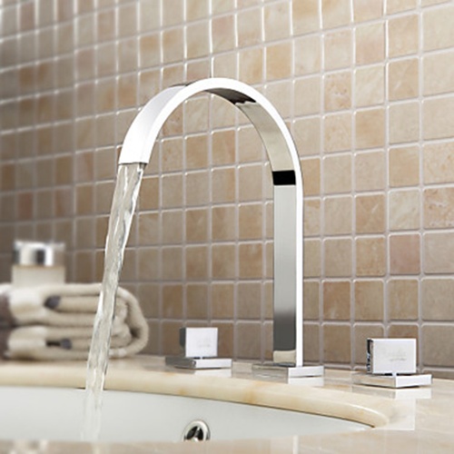 Two Square Handles Basin Sink Faucets Mounted In Three Faucet Holes