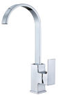 China Ceramic Cartridge Brushed Chrome Kitchen Tap Faucet With One Square Handle distributor