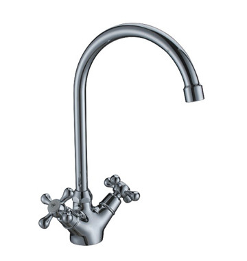 Best Hot And Cold Water Kitchen Tap Faucet Polished With 2 Cross Handles for sale