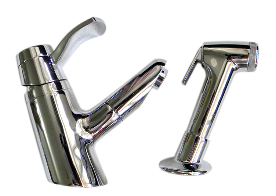 Unique 2 Hole Ceramic Low Pressure Basin Taps Faucets , Pull Out Shower Head With Switch supplier