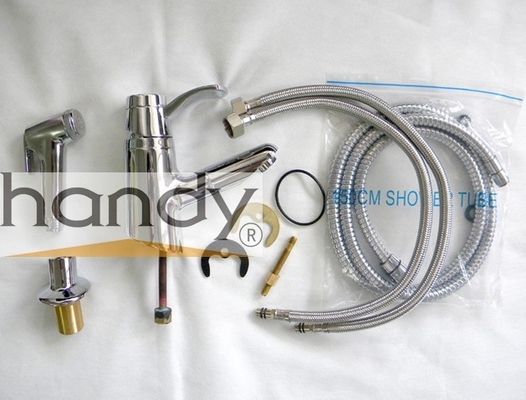Unique 2 Hole Ceramic Low Pressure Basin Taps Faucets , Pull Out Shower Head With Switch supplier