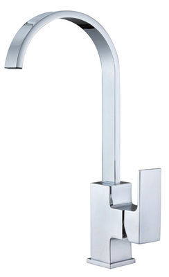 Ceramic Cartridge Brushed Chrome Kitchen Tap Faucet With One Square Handle