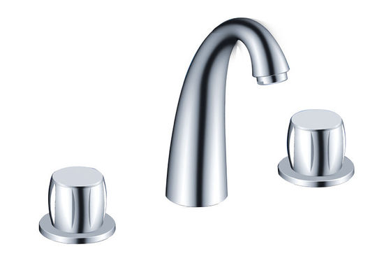 Deck Mounted High End Scale Basin Tap Faucets With Two Rotation Handle , Three Holes