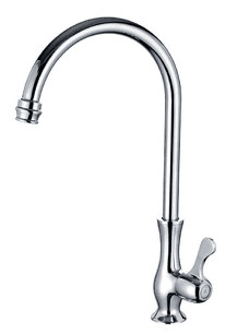 cheap Single Cold Brass Kitchen Tap Faucet with high arc shape round outlet pipe
