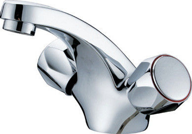 Polished Metered Two Cross Handle One Hole Basin Tap Faucets With Ceramic Cartridge