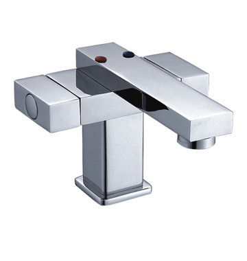 Square Double Handle Basin Tap Faucets Ceramic Cartridge For Sink Basin