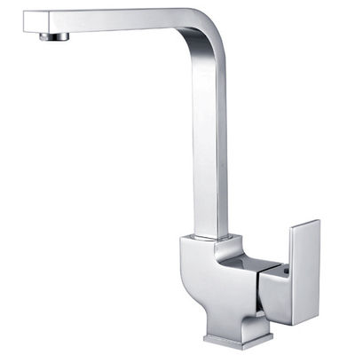 Chromed Single Handle Kitchen Sink Faucet , Square Design For Morden Kitchen