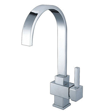 Single Hole Brass Square Handle Kitchen Tap Faucet With Flat Spout