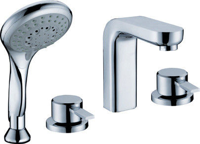 Polished Brass Bathtub Mixer Taps With Four Hole , Deck Mounted Bath Faucet