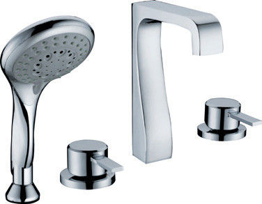 Double Handle Deck Mount Tub Faucet With Pull Out Hand Shower , Water Saving Faucet