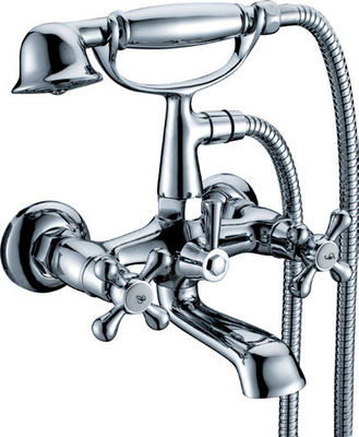 Double Handle Wall Mounted Bath Mixer Taps With Shower , Ceramic Cartridge Faucet