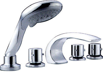 Deck Mounted Five Hole Bathtub Mixer Taps / Polished Brass Bathroom Faucets