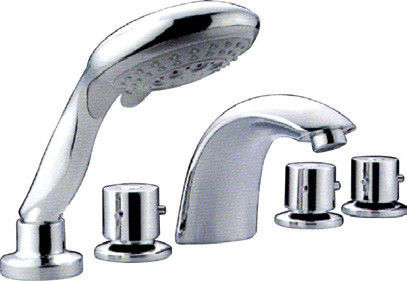 Brass Five Hole Bathtub Mixer Taps Deck Mounted , Three Handle Faucet For Hotel