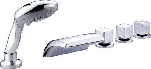 Ceramic Deck Mounted Bathtub Mixer Taps Three Handle , Five Hole Faucet