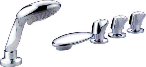 Chrome Polished Bathtub Mixer Taps , Three Handle Pull Out Shower Faucet