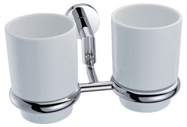 Wall-Mounted Tumbler Holder Bathroom Hardware Collections , Double Ceramic Cup