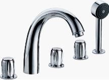 Polished Five Hole Three Handle Bathtub Mixer Taps / Deck Mount Tub Faucet