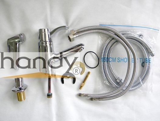 Unique 2 Hole Ceramic Low Pressure Basin Taps Faucets , Pull Out Shower Head With Switch