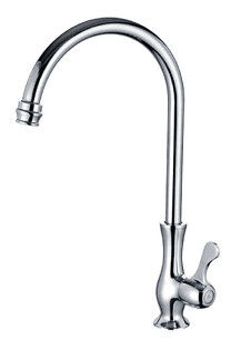 Single Cold Brass Kitchen Tap Faucet with high arc shape round outlet pipe