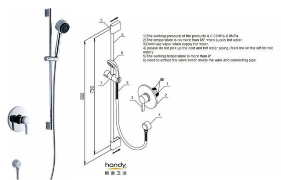 Single Lever Wall Mounted Shower Mixer Taps , Home Bathroom Faucet