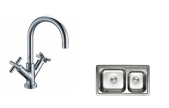Low - Lead H59 Brass Kitchen Tap Faucets With Double Cross Handles