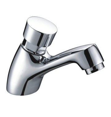 Brass Chrome Push Single Lever Self Closing Basin Mixer Taps , Deck Mounted Faucet
