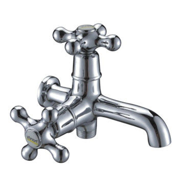Wall-Mounted 2 Cross Handle Washer Taps , Single Hole Ceramic Cartridge Lavatory Faucet